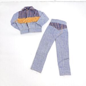Vintage‎ Ken Doll Clothes Blue Jeans Plaid Pants Fringe Southwestern Jacket 80s